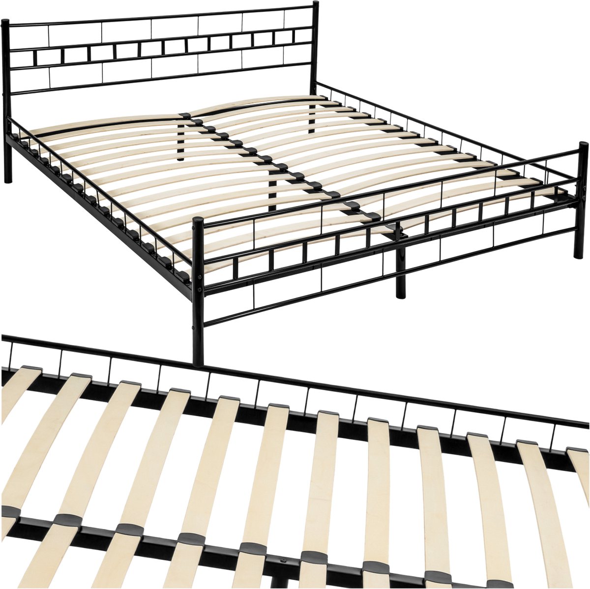 Tectake Metalen Bedframe met Lattenbodem - 180 x 200 cm - Een- of tweepersoonsbed van metaal - Twijfelaar - Bedframe voor slaapkamer en logeerkamer - Zwart - Verschillende kleuren en maten Geometrisch - Zwart