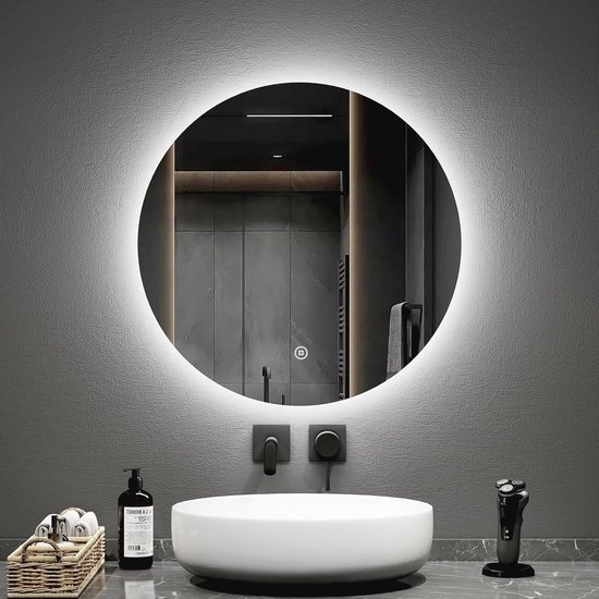 LISA Led-badkamerspiegel met verlichting, 70 x 50 cm, grote badkamerspiegel met touch, dimbaar, warm wit/koud wit licht, anti-condens, wandspiegel voor badkamer, toilet, hal, achterverlichting