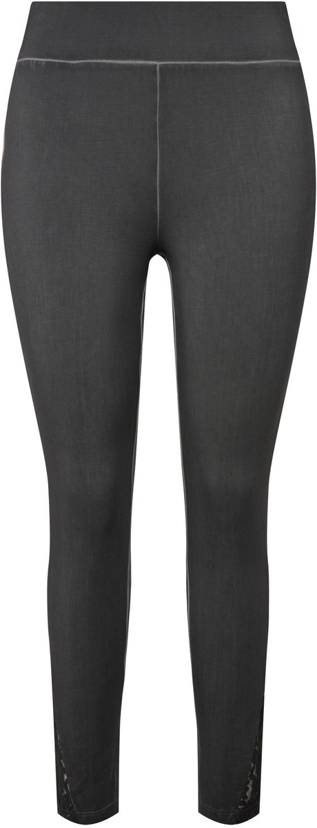 MIAMODA - Dames - Legging tight fit cold dyed kant bij de zoom - Antraciet - Maat 46