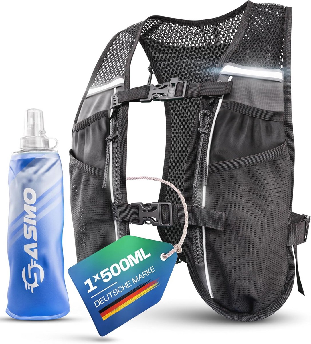 Lichtgewicht Hardloopvest voor Mannen en Vrouwen - 5 Liter, Ademend, 8 Vakjes en Hydratatie