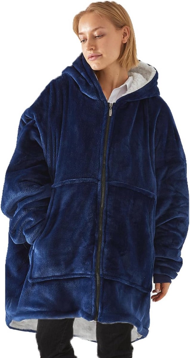 Capuchontrui deken hoodie - oversized warme fleece pullover voor dames
