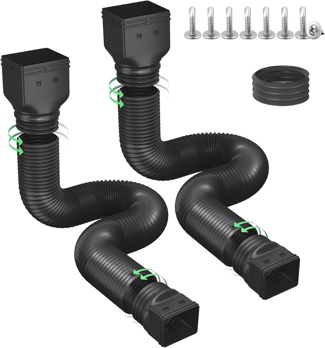 Regengoot Downspout Extensies - Flexibele en Uitschuifbare Afvoerbuizen voor Regenwaterafvoer - 148 cm + 167 cm (2 Stuks)