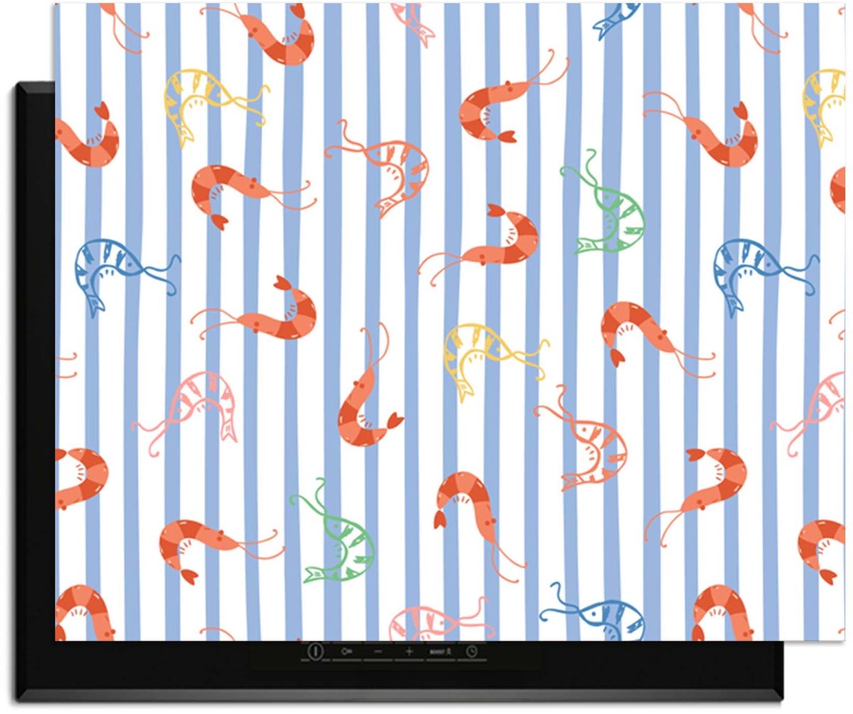 KitchenArt - Prawn Stripes - Inductie Beschermer - 77x52 cm - Kookplaat Beschermer - Luxe Afdekplaat Inductieplaat - Anti-slip & Oprolbaar - Beschermmat Inductiekookplaat