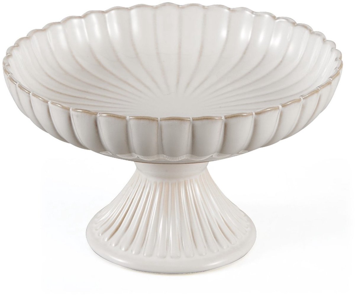 Serveerschaal op voet Bloomy - porselein - klein - wit - bloemvormig reliëf - 24,5 cm