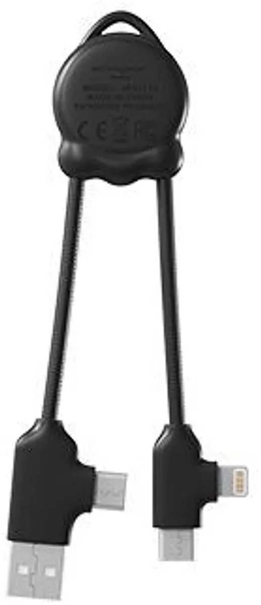 Xoopar - OctoMini - Compacte Multi-kabel Black - USB/USB-C naar Lightning & USB-C – Compact & Duurzaam – Gerecycled Plastic