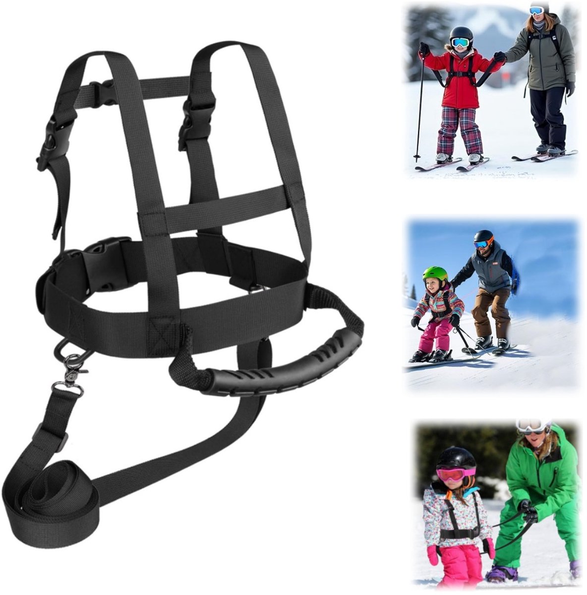Ski draagriem voor kinderen - Ski trainingstouw - Veiligheids sleepriem voor beginners - Geschikt voor schaatsen, skateboarden, skiën, rolschaatsen en fietsen (zwart)