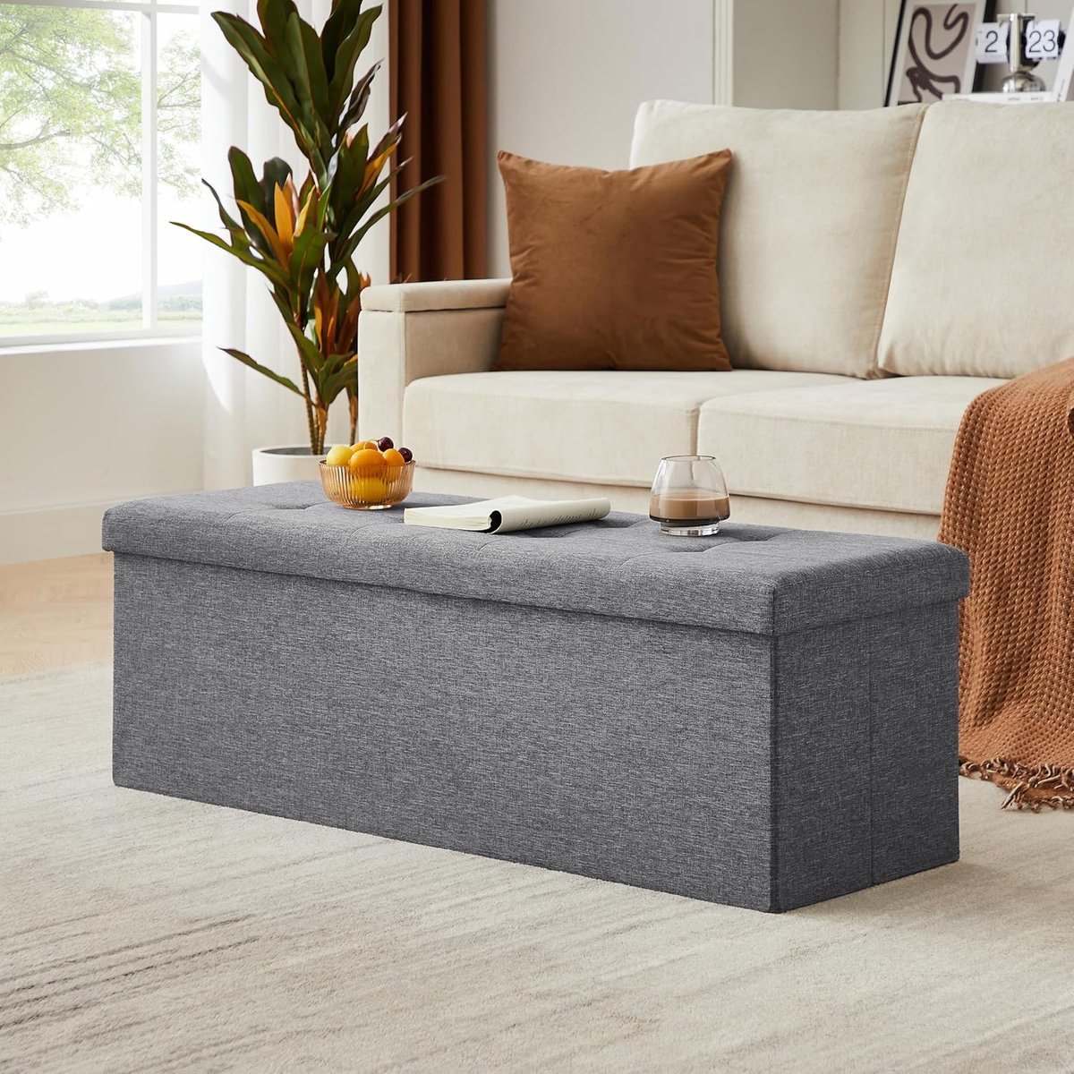 Opvouwbare Zitbank met Opbergruimte 114x38x38 - 114x38x38 cm - Grijs - 114x38x38 cm – Multifunctionele Kruk, - Medahomestore