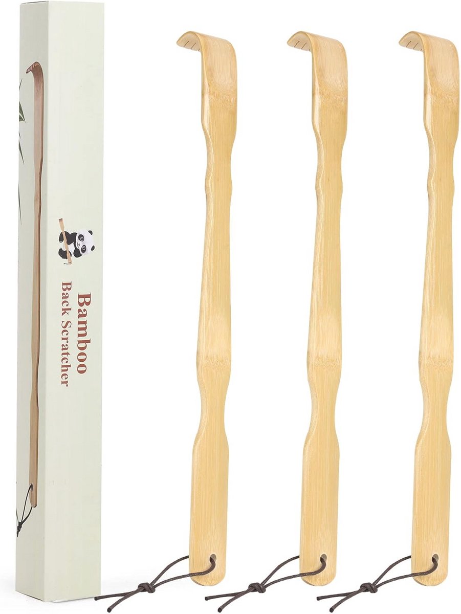 3-pack houten bamboe rugkrabbers voor volwassenen, lange 47 cm rugkrabber met geschenkverpakking