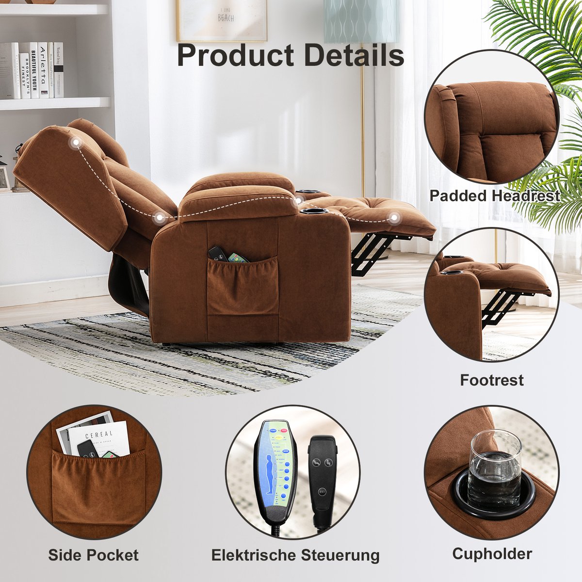 Elektrische Massage Relaxstoel met Kantelfunctie en - afbeelding 3