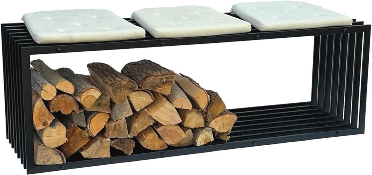 Houtrek voor binnen - zwart, metaal, 150 cm - Brandhout opslag voor woonkamer of open haard