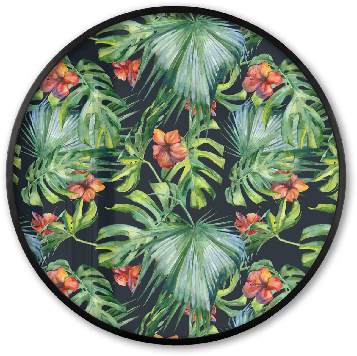 FrameYourWall Poster in lijst Rond - Fotolijst 80x80 cm - Posters - Monstera - Jungle - Bladeren - Ronde posterlijst zwart - Decoratie - Wanddecoratie woonkamer - Muurdecoratie slaapkamer Multicolor