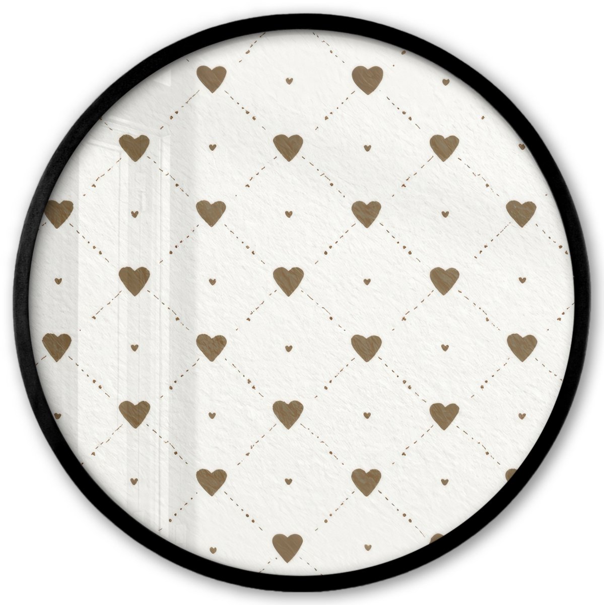 FrameYourWall Poster in lijst Rond - Fotolijst 40x40 cm - Posters - Hartjes - Patroon - Raster - Klassiek - Ronde posterlijst zwart - Decoratie - Wanddecoratie woonkamer - Muurdecoratie slaapkamer Multicolor