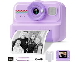 Kids Instant Print Camera, 1080P HD with 3 Rolls Print Paper & 32GB Card, Ideal Kids Toys Gift for Boys & Girls Age 3-14 (Purple)