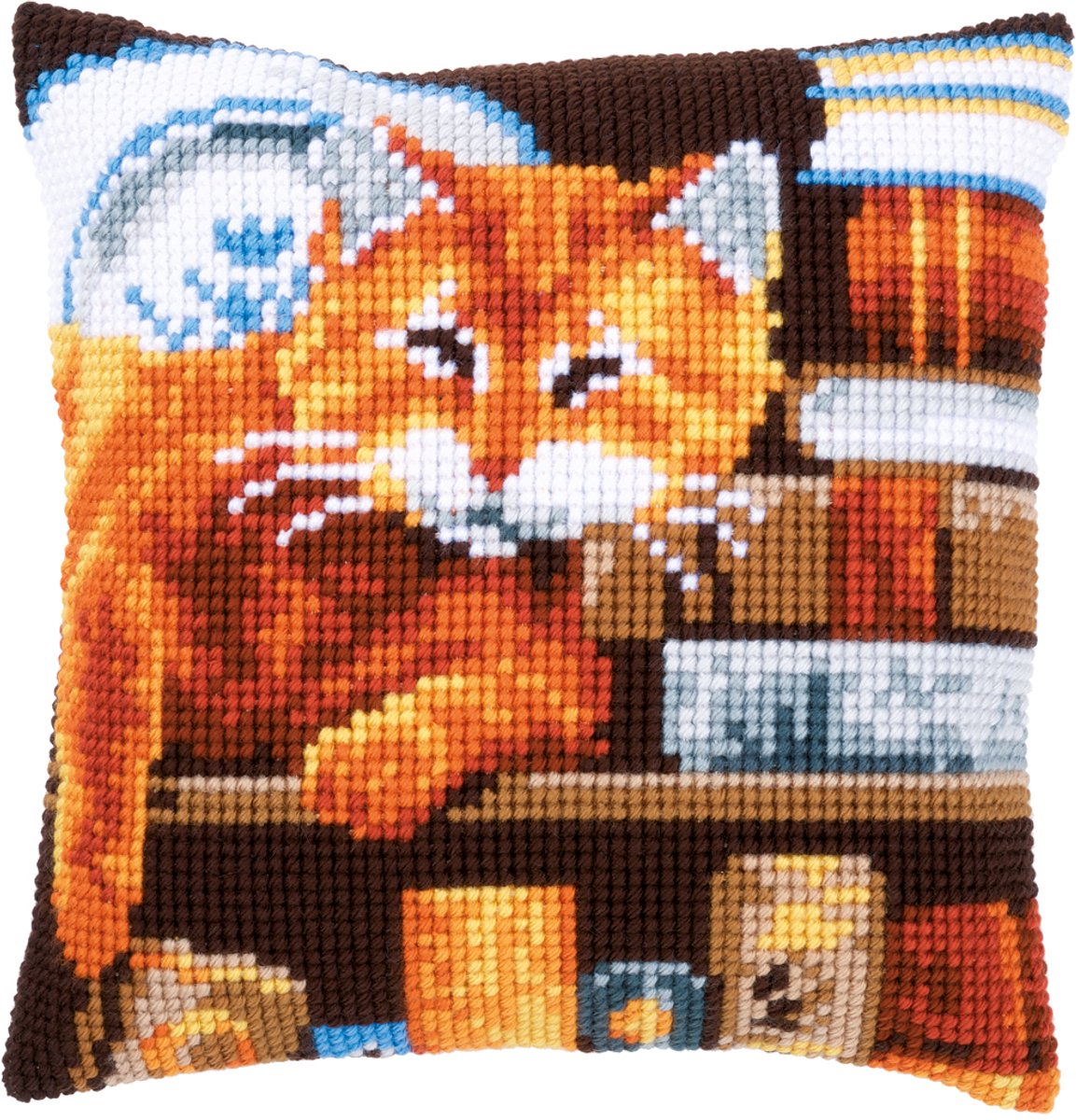 Vervaco - Kruissteekkussen kit - Kat tussen boeken - PN-0163873 - Borduren - Borduurpakket - Borduurpakket volwassenen - Borduurpakket kind