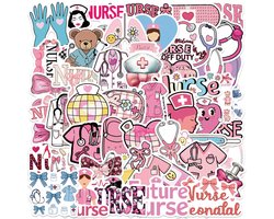 Winkrs - Roze Stickers Zorgpersoneel/Nurse – 50 stuks – Verpleegkundige, zuster, ziekenhuis, schattig - Stickers in Roze Thema - 5 tot 7 cm