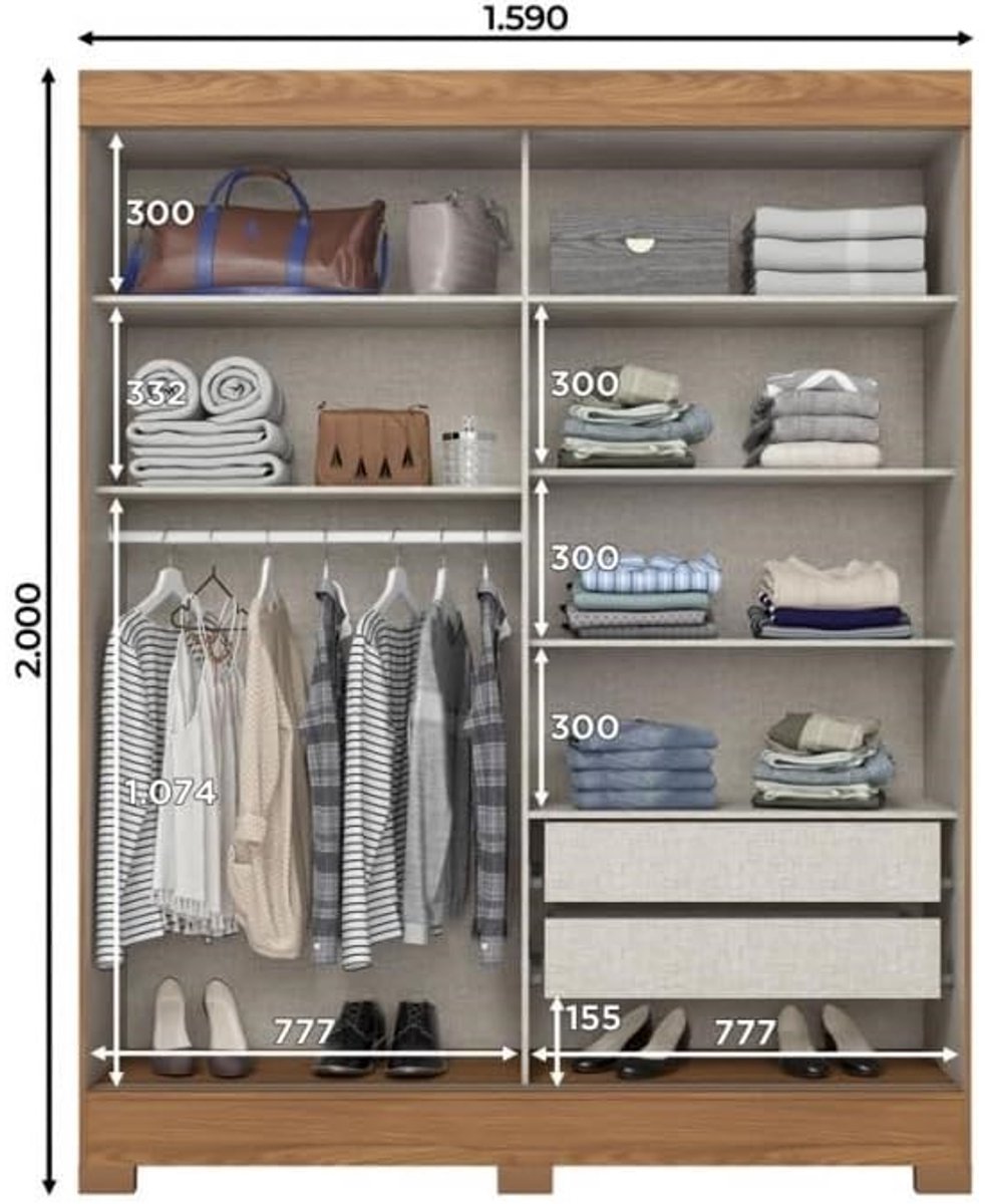 Auror Garderobekast 159x48x200 cm – - 159x48x200 cm - Grijs - cm – Grote Kledingkast Lades, - Medahomestore