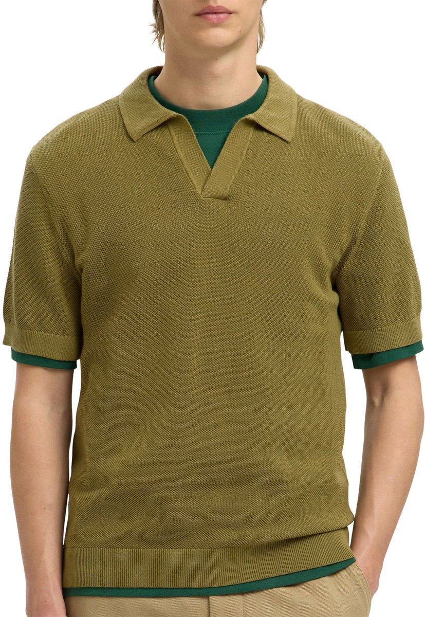 Selected Knit Structure Open Polo Heren - Maat L