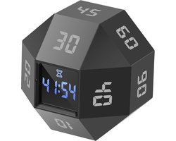 Mini 12-zijdige cube timer met vooraf ingestelde countdown 1-3-5-10-15-20-25-30-45-60-90 minuten, oplaadbaar tijdmanagement efficiency tool, geschikt voor ADHD management, leren en koken (zwart)