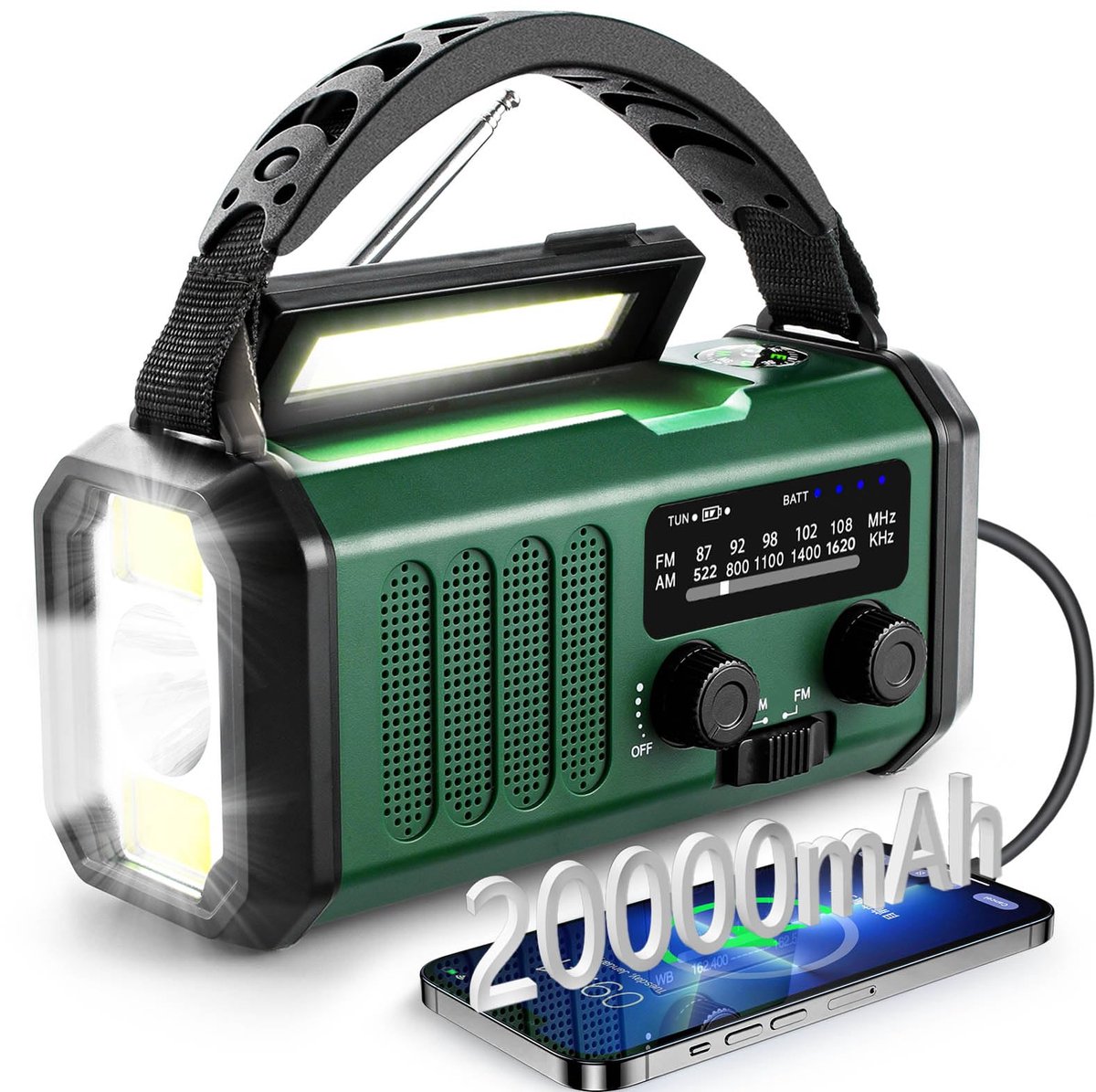 Unyqoos® Noodradio met zonne-energie en zwengel voor outdoor en noodsituaties