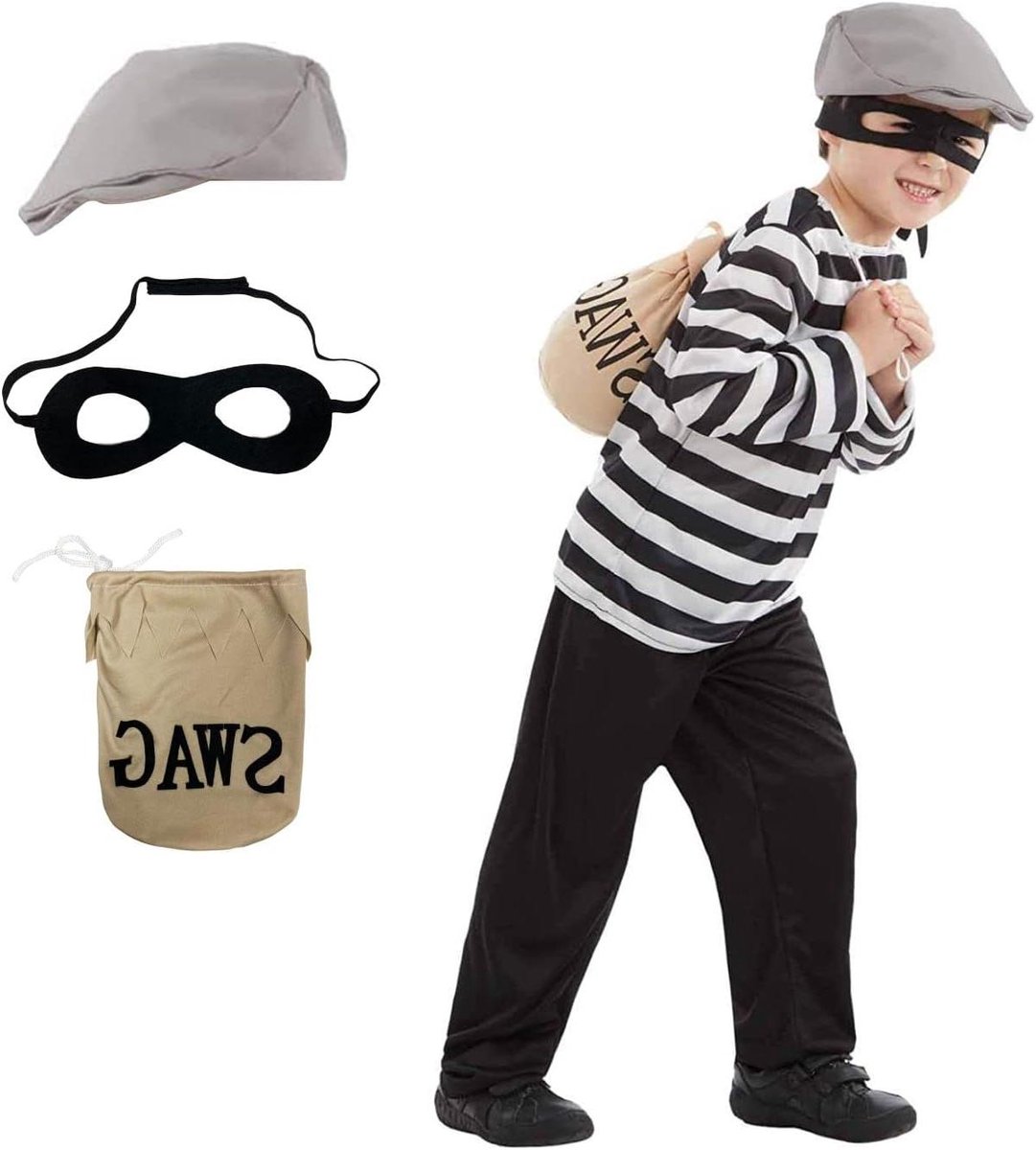 Provento - Kinderen Verkleedkostuum voor Jongens, Schattige Verkleedkleding Rover en Dief Met Accessoires