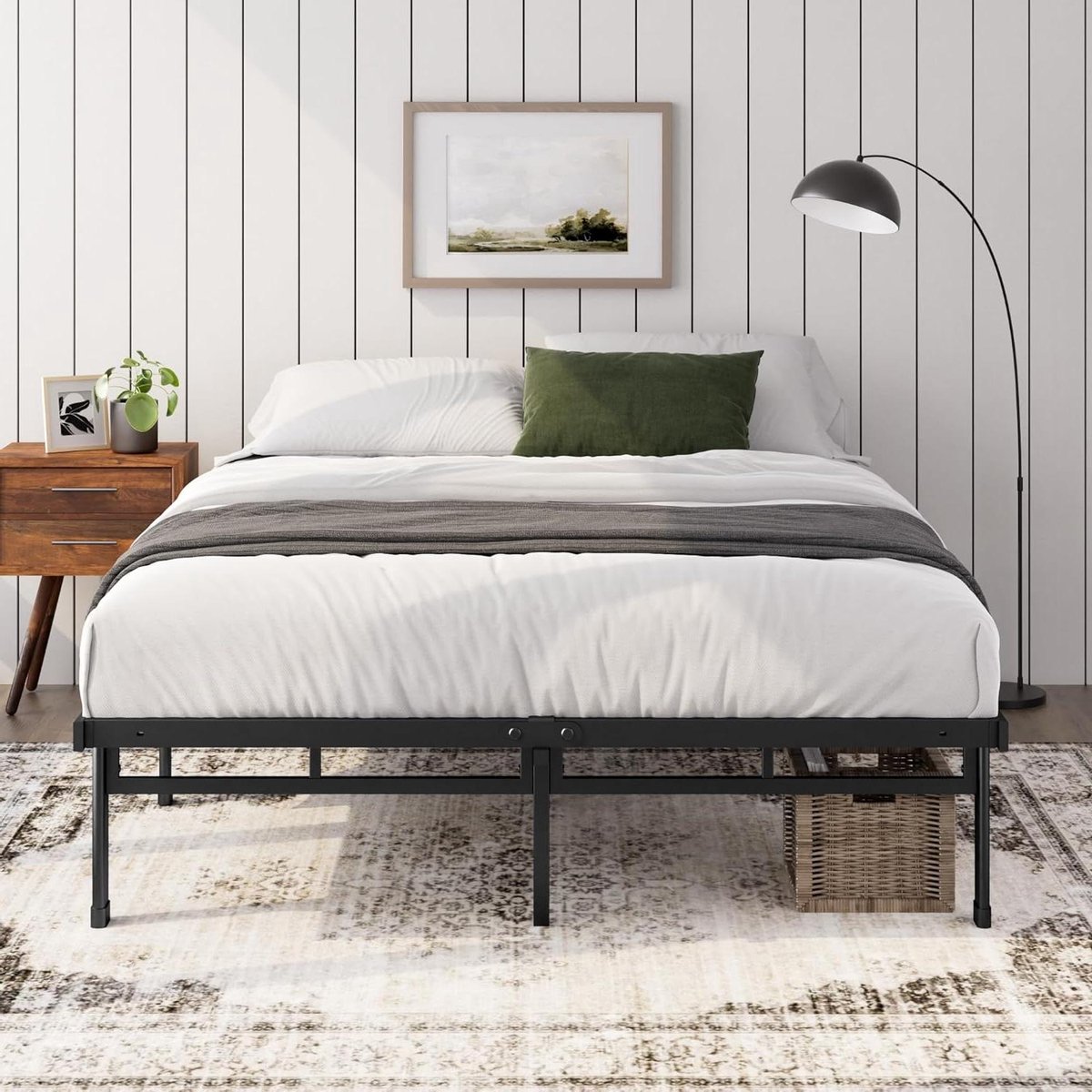 Provento - Bedframe met opbergruimte, 140 x 200 cm, zwart metaal, lage hoogte