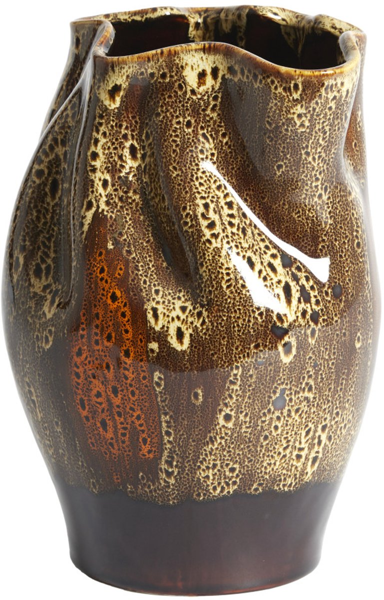 ALTHEA keramiek vaas donkerbruin+crème+oranje – Ø22,5x30 cm