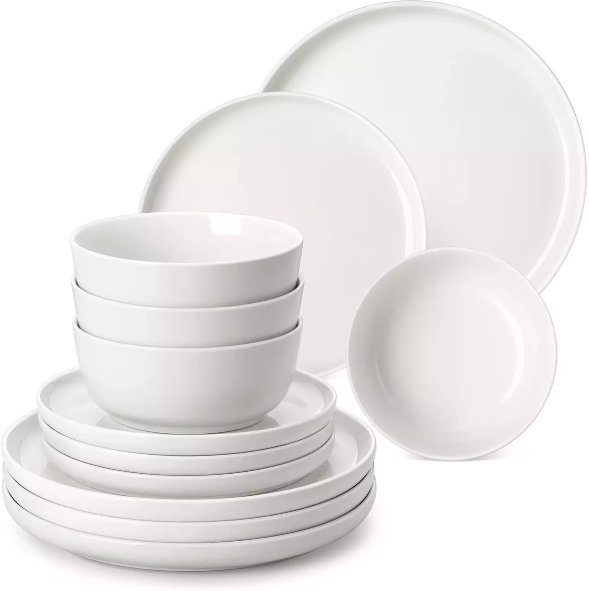 Luxe Serviesset – 12 delig – 4 persoons – Porselein - Bordenset – Dinner platen – Dessertborden - Kommen - Wit