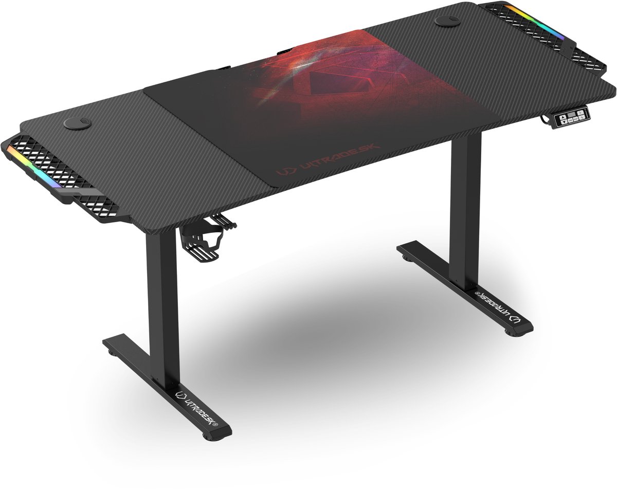 Ultradesk LEVEL V2 LED RGB – Bureau met Elektrische Hoogteverstelling 140 x 68 cm – Rood – Voor Gaming, Home Office & Kantoor – Met RGB Verlichting