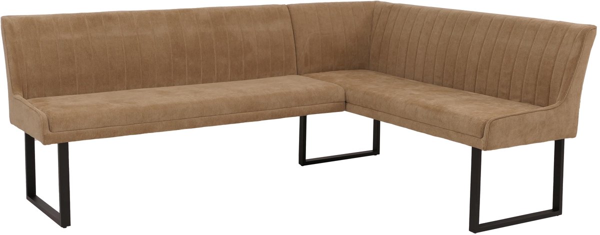 Hoekbank MCW-O82, eetkamerbank Bank, Öko-Tex (310 g/m²) Chenille stof/textiel Metaal 210 x 159 cm ~ lichtbruin