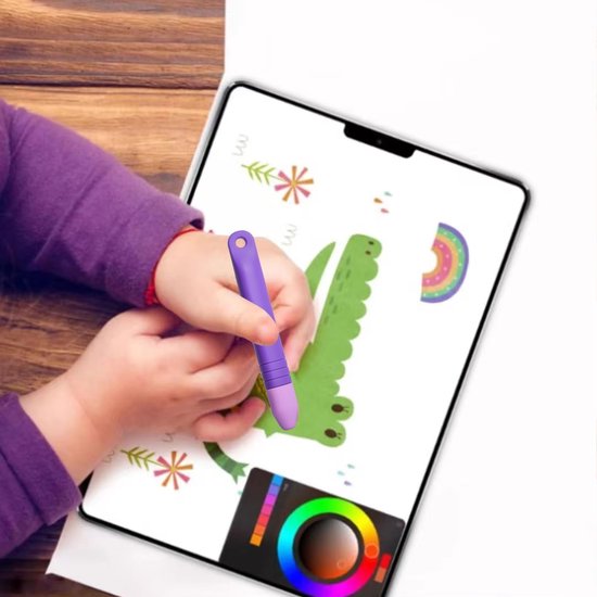 2 Pack Kindvriendelijke Stylus Pennen - Makkelijk vast te houden - Duurzaam en veilig met anti-verlies sluitingen - Premium stylus pennen compatibel met alle touchscreen apparaten (Blauw + Paars) — afbeelding 4