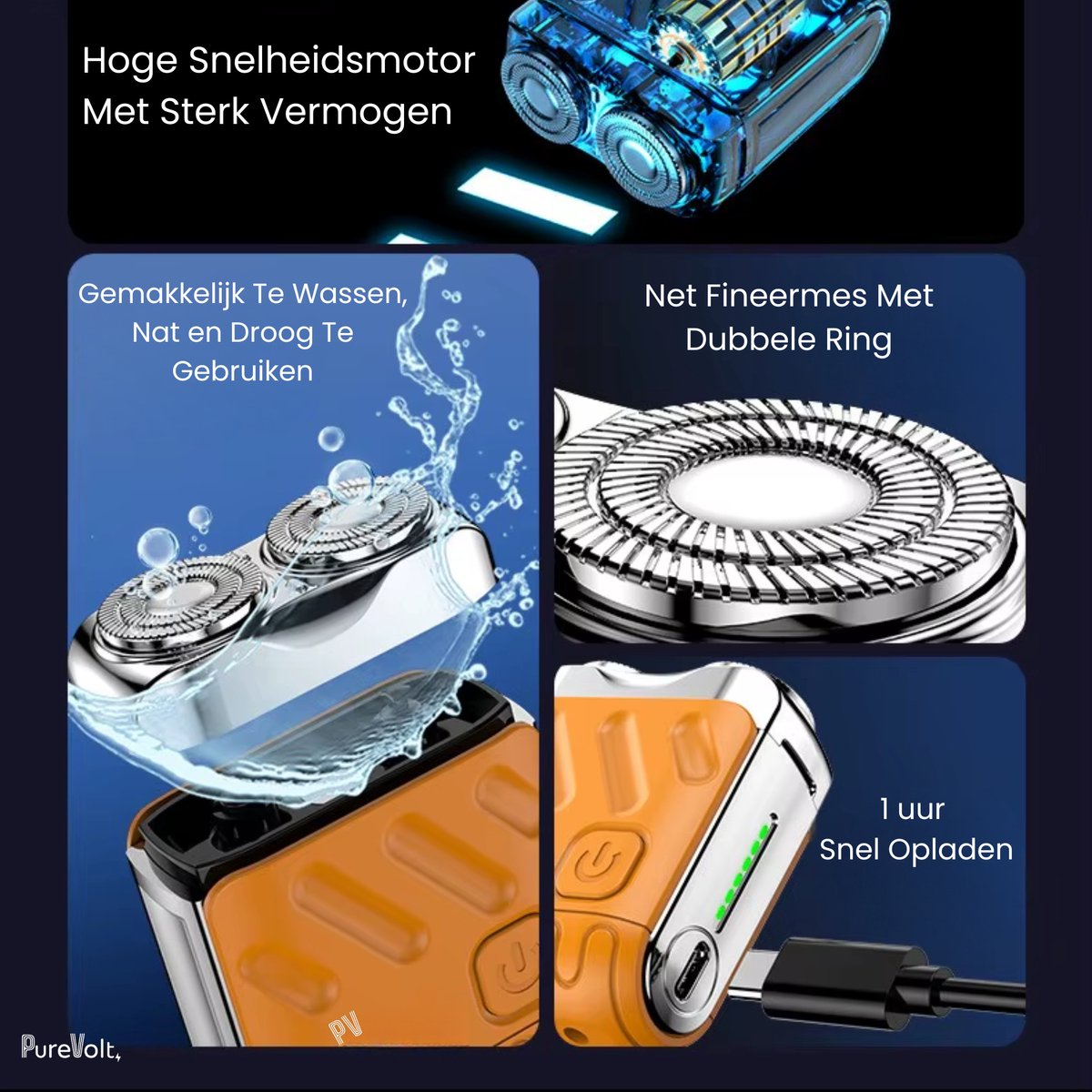 PureVolt Mini Elektrisch Scheerapparaat voor Mannen - USB - afbeelding 3