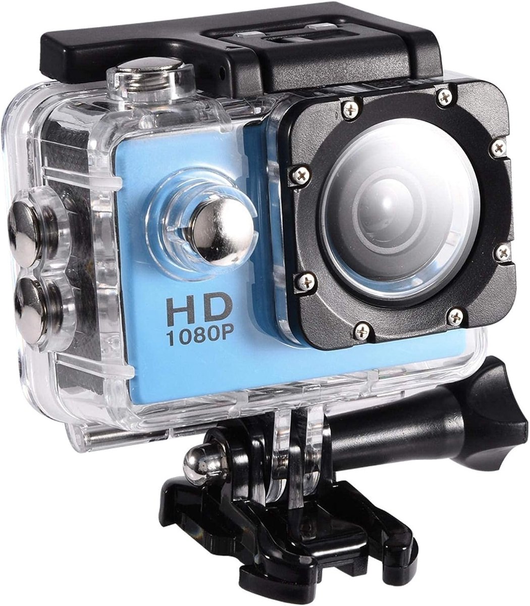 Sport-actiecamera, 30M onderwatercamcorder, 90 graden hoekcamcorder met montage-accessoireset (blauw)