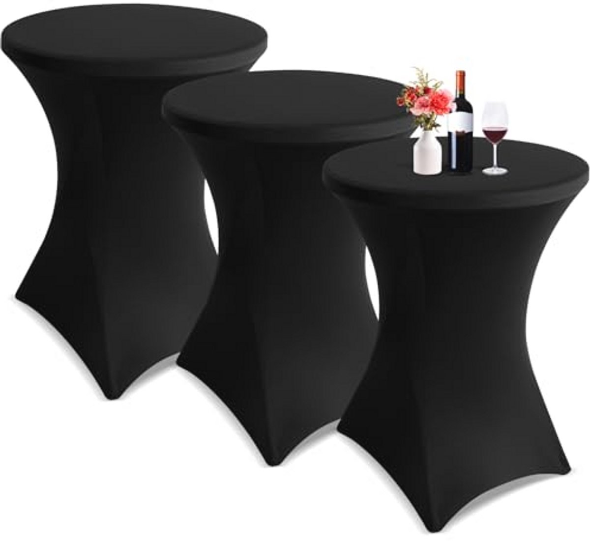 Stretch bartafelhoezen 3-pack voor bistrotafels, diameter 80-85 cm - Zwart