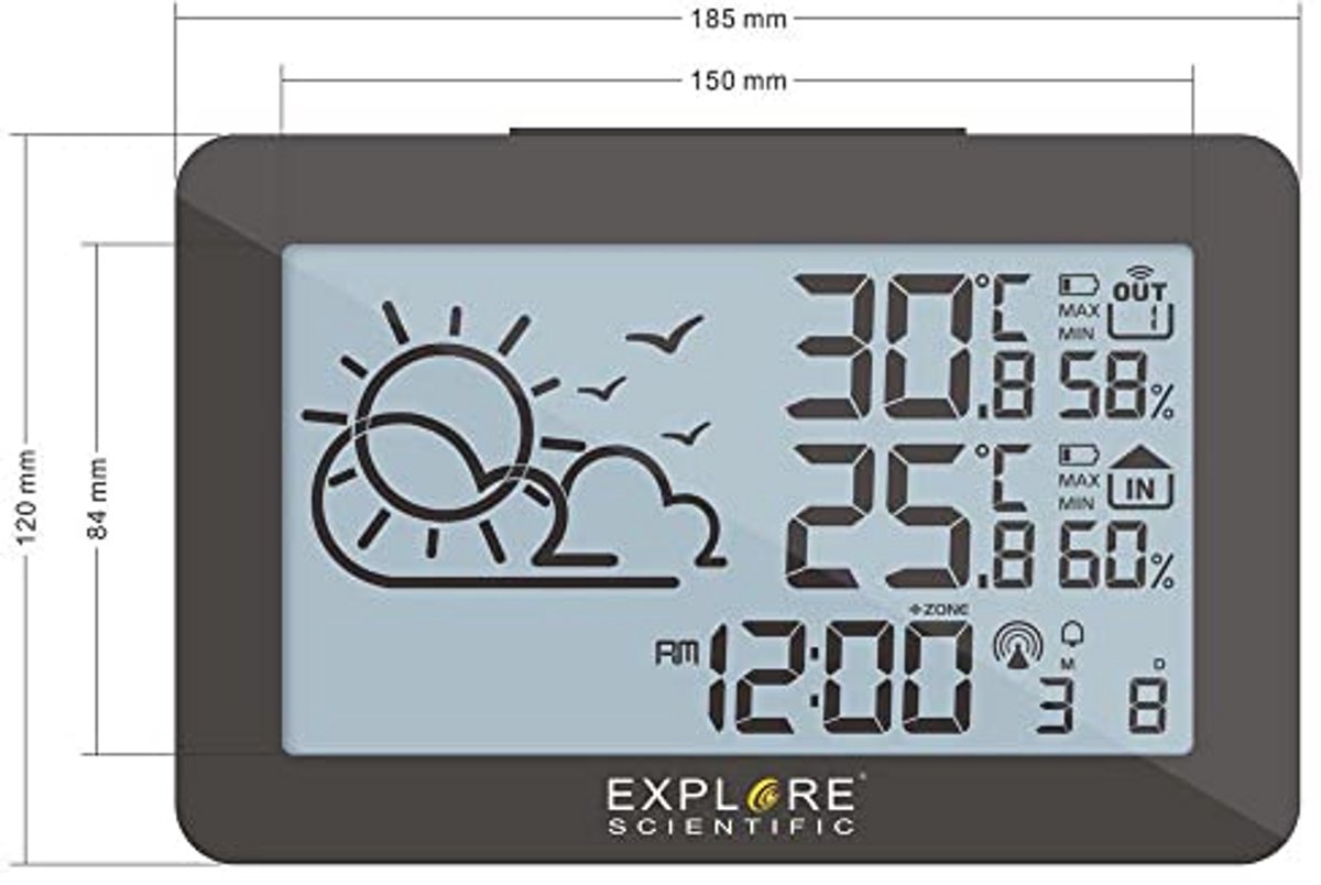 Weerstation met radioklok en LCD-scherm - Temperatuur en luchtvochtigheid meten, binnen en buiten