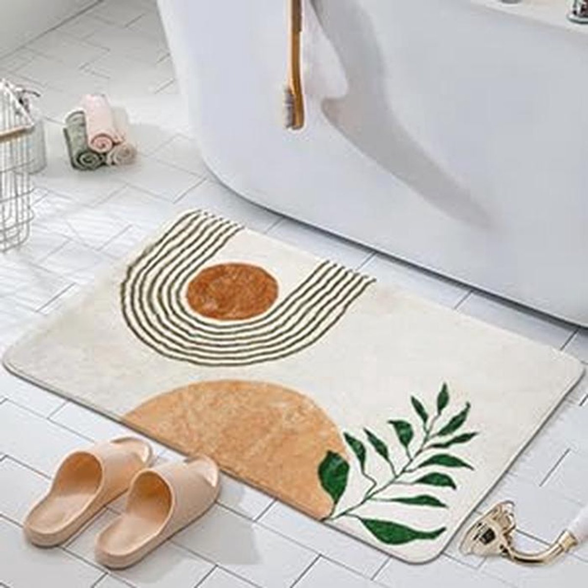 Antislip Boho badmat voor badkamerdecoratie - Absorberende en zachte microvezel badmat - Machinewasbaar en geschikt voor woonkamer en douches