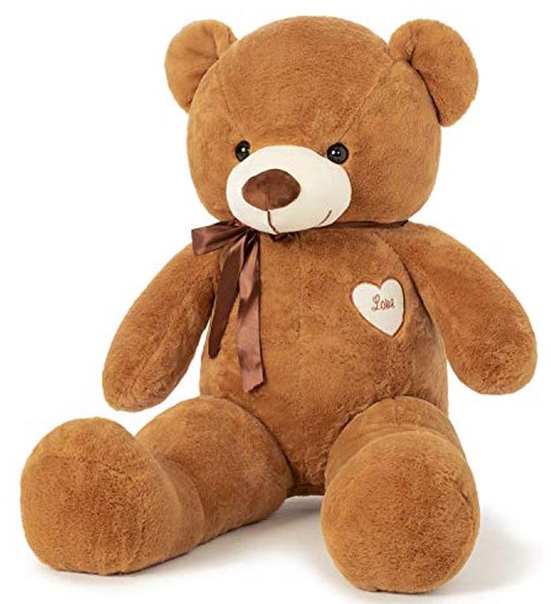 Grote Teddybeer Pluche Knuffeldier met Ribbel (80cm, Bruin)