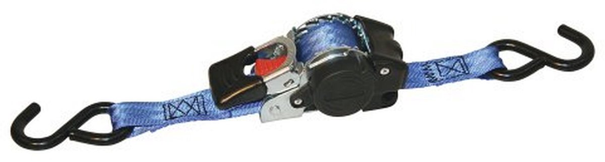 Automatische Sjorband 25mm / 1,8m - 300/600kg S-haak Blauw