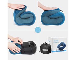 HOMIEE Travel pillow, memory foam neck pillow, neck pillow essential for travel, sleep mask, earplugs and carrying case