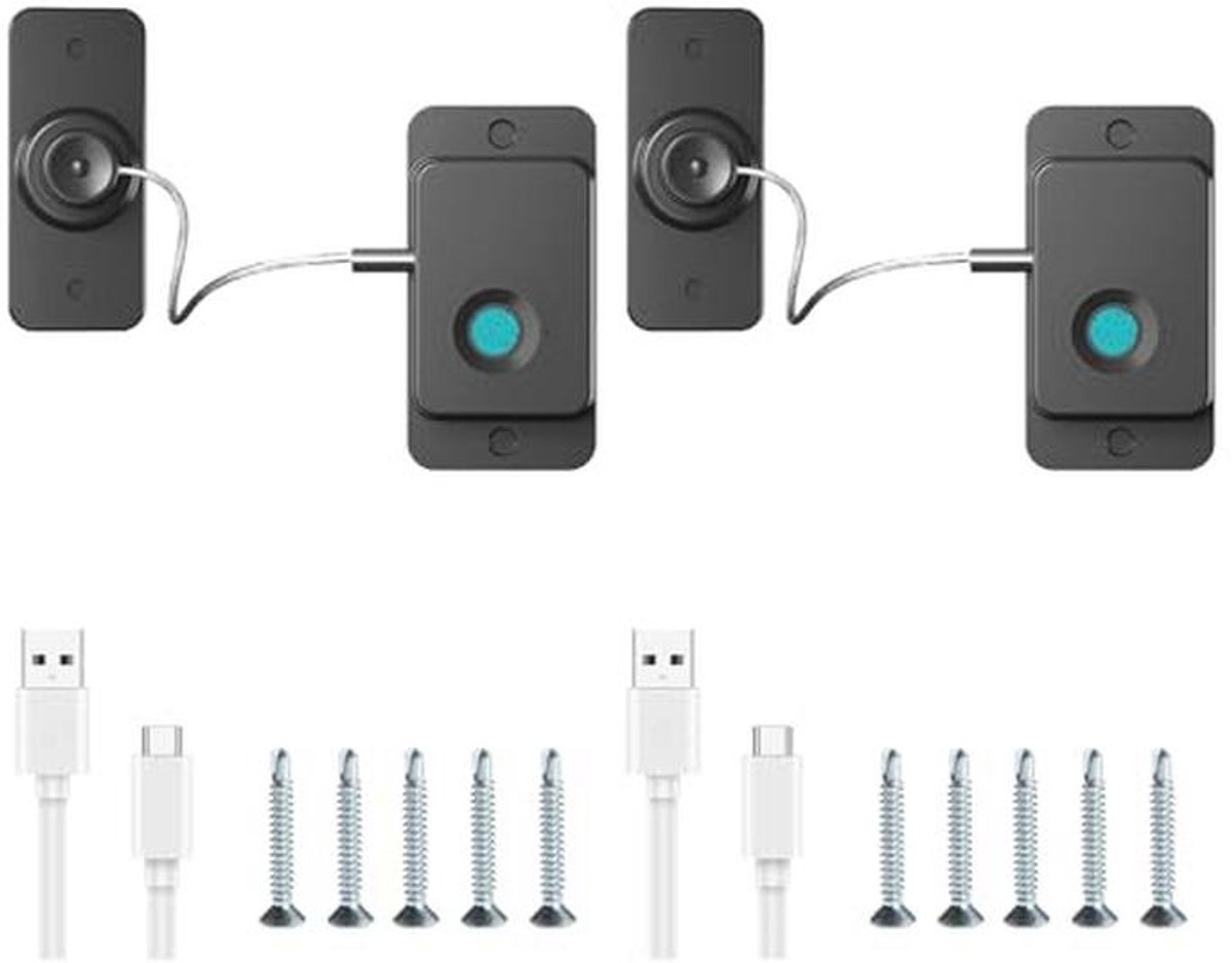 Vingerafdruk Koelslot voor Kinderen - Kinderbeveiliging zonder Boren, USB Opladen, Thuis en Kantoor (2 Stuks)