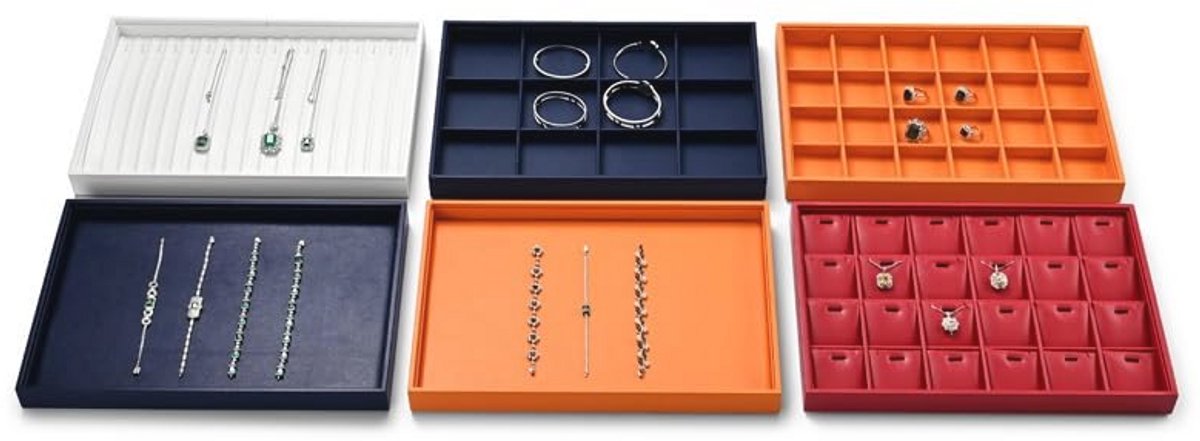 Stapelbaar sieradendoosje van leer met 24 vakken - Organizer voor sieraden - Donkerblauw