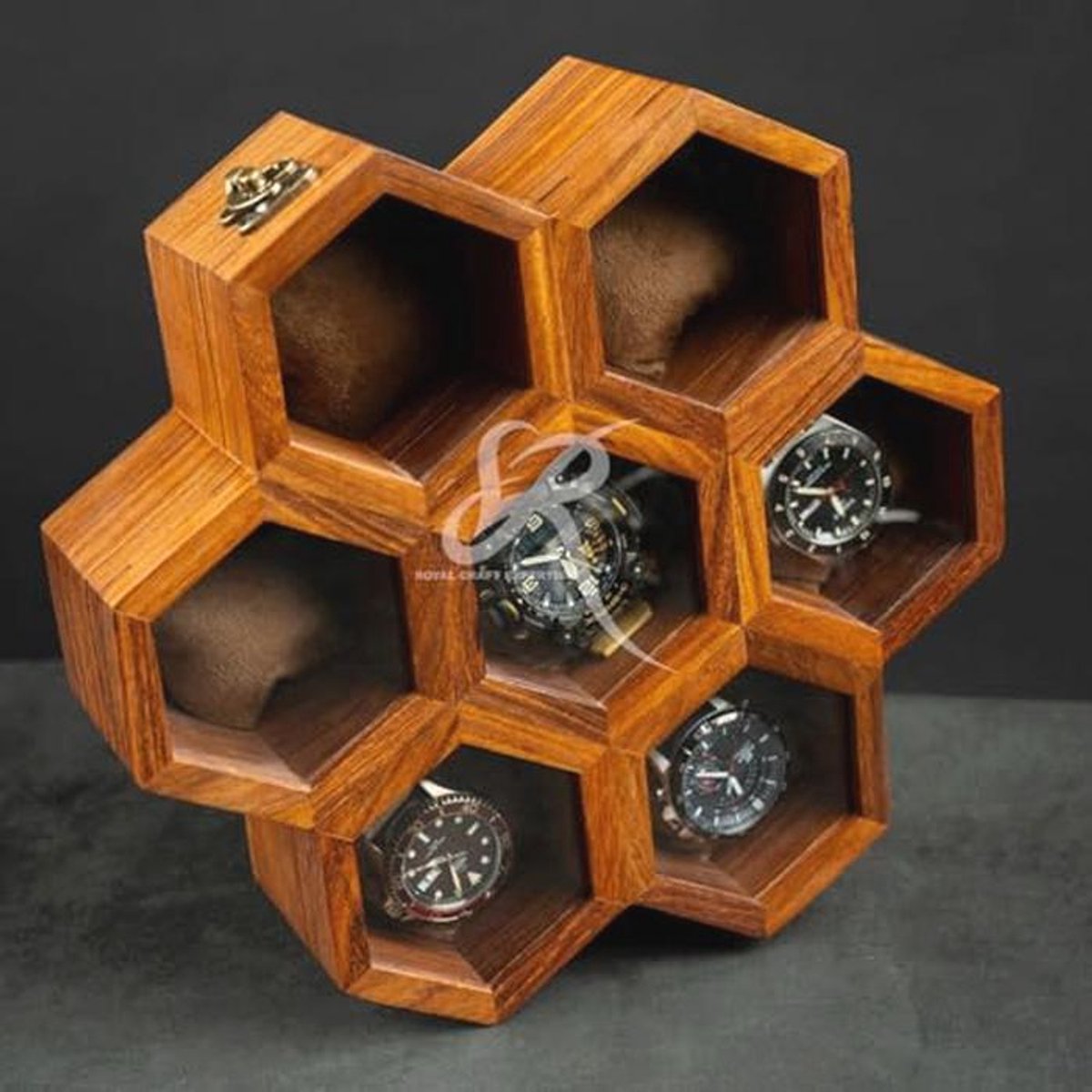 Houten Horlogebox met 6 Slots - Handgemaakt van Indisch Rozenhout voor Dames en Heren