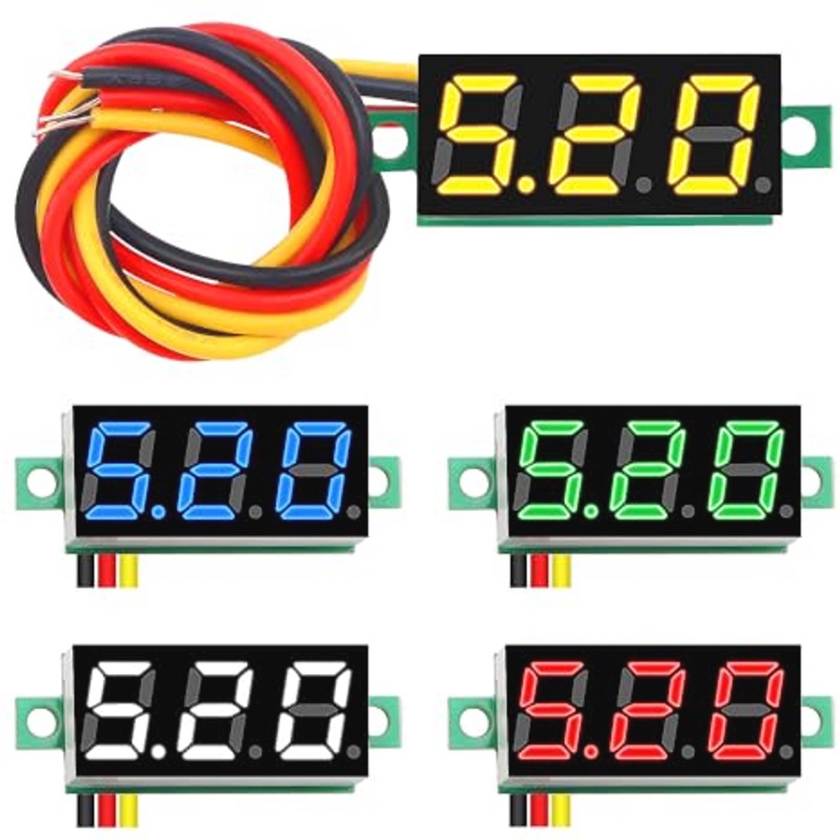 Mini Digitale Voltmeter 0-100V - 5 Stuks met Nauwkeurige Drukmeting en Omgekeerde Polariteit Bescherming