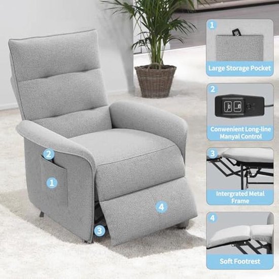 Elektrische Relaxstoel met Kantelbare Rugleuning en 150 kg Capaciteit voor Thuis en Kantoor — afbeelding 2