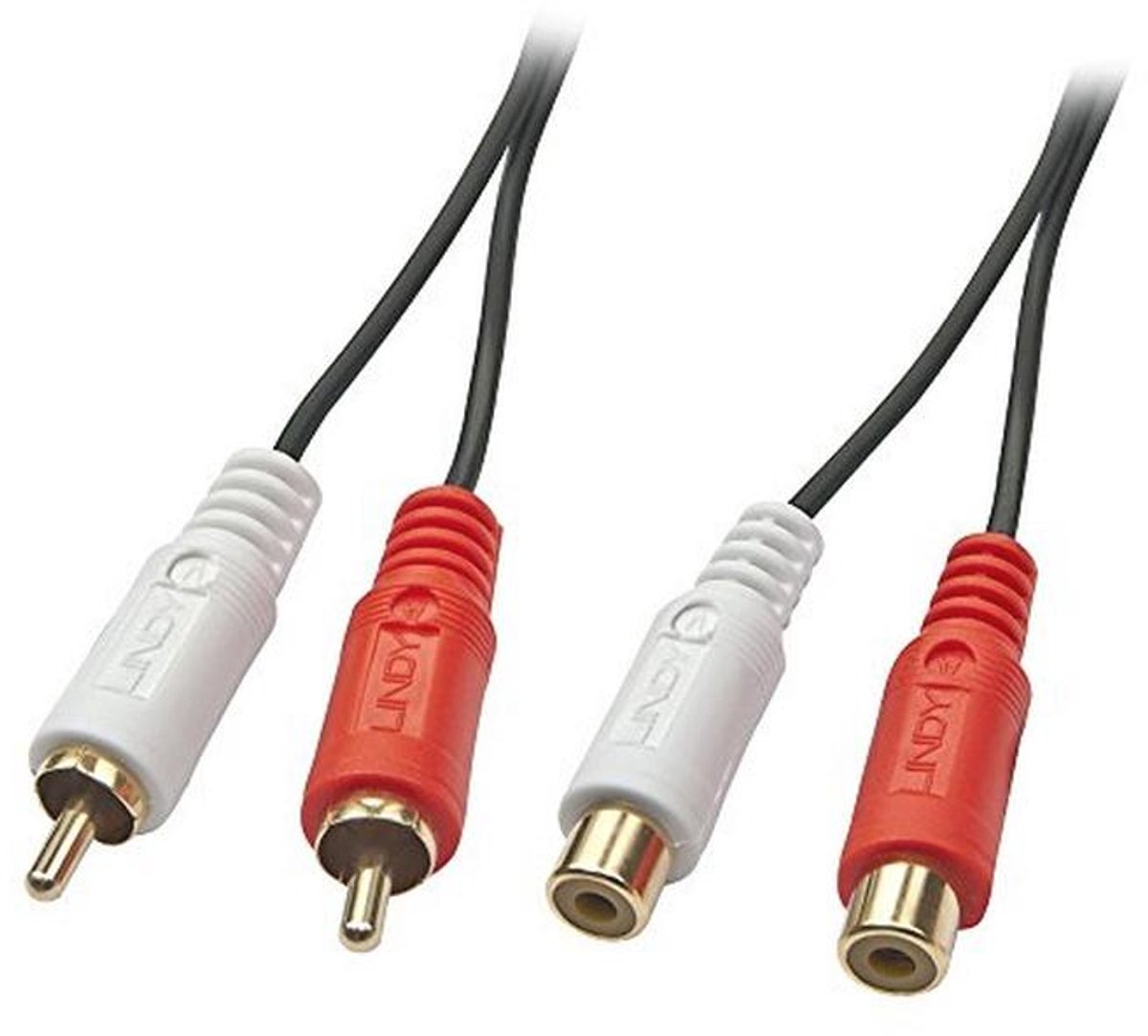 RCA audio verlengkabel 2x RCA-stekker naar 2x RCA-aansluiting 2,00 m zwart
