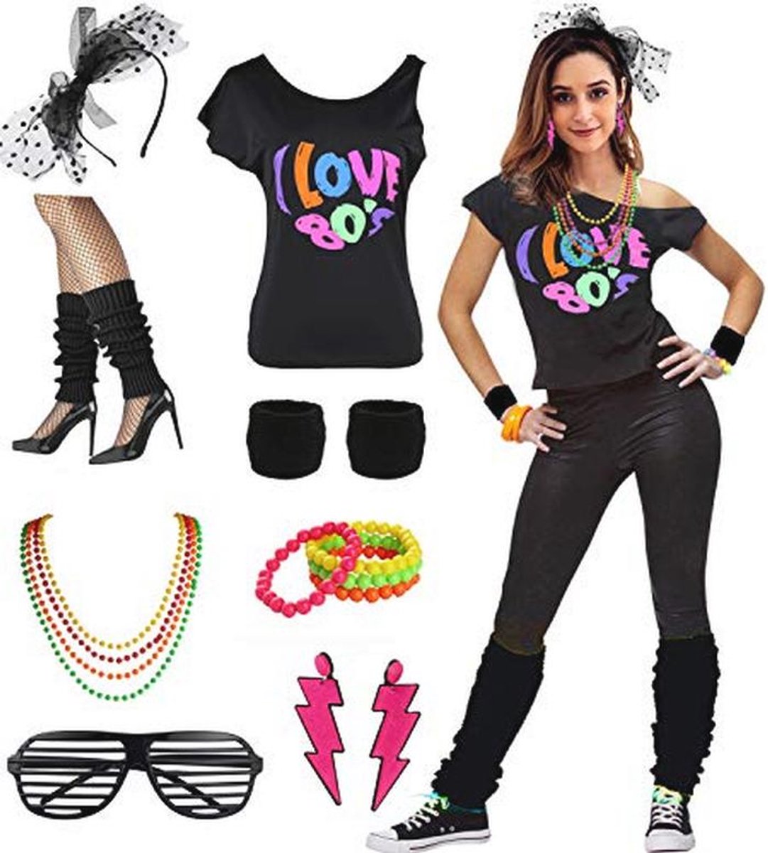 Dames 80's Disco Kostuum Outfit met Accessoires