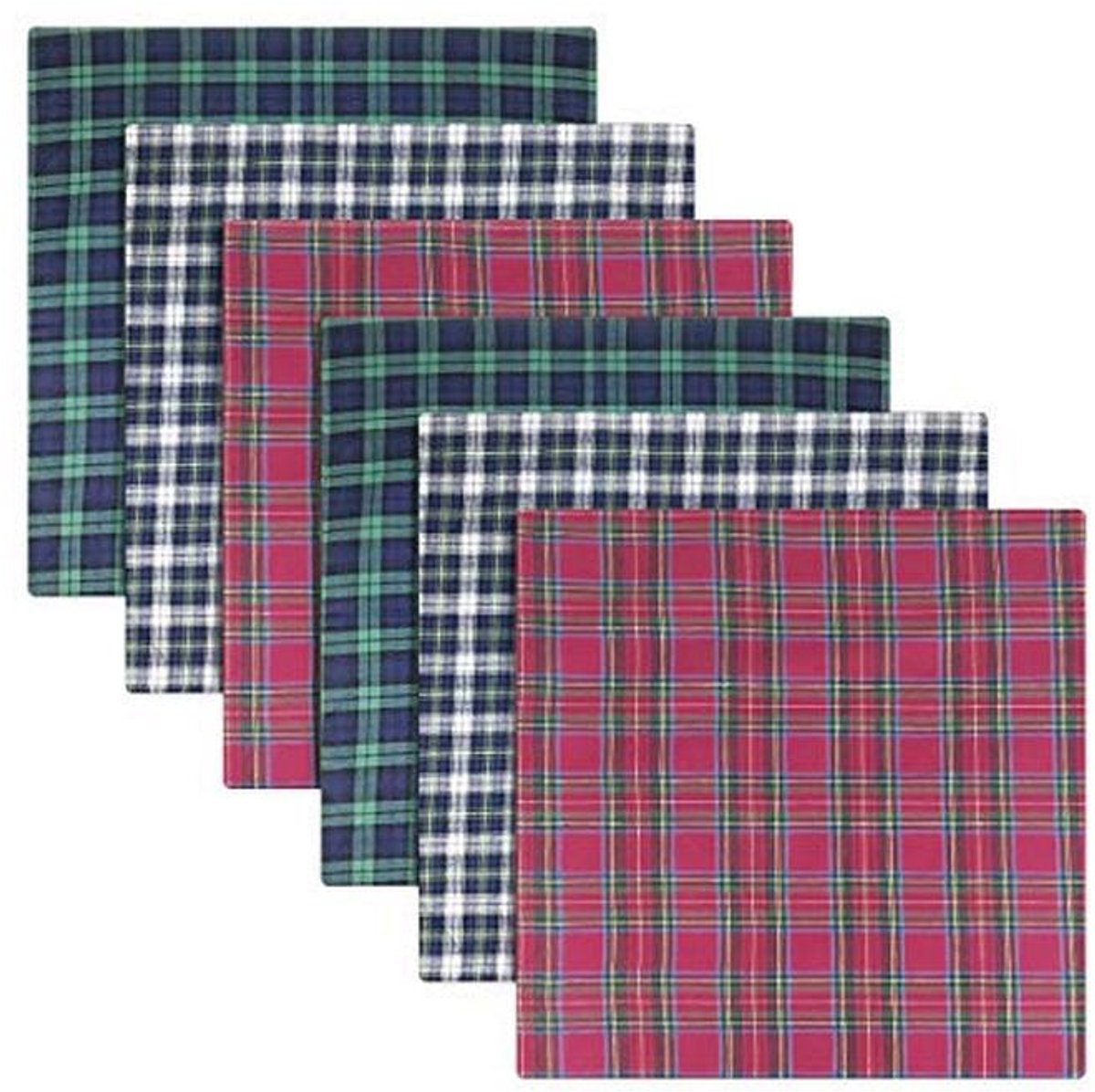 Pack van 6 Tartan Zakdoeken voor Heren - Blauw, Groen en Rood - 100% Katoen - 40 x 40 cm