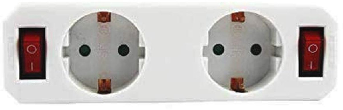 Adapter met 2 Stopcontacten en Schakelaars - Verdeelstekker