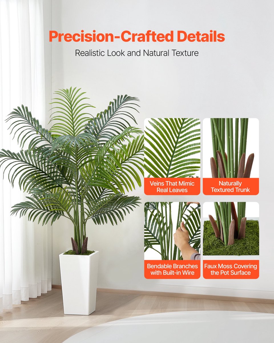 Areca Kunstpalm - Kunstplant In Pot - Hoogte 1,5 m - Met Plantenbak - Kunstzijden Bladeren - Voor Binnen/Buiten - Wit