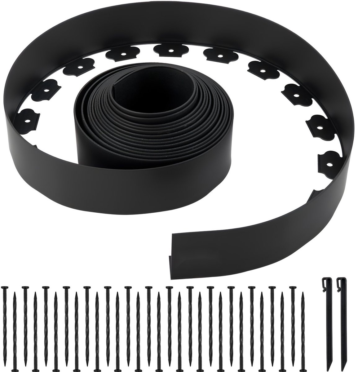 Gazonrand - Kunststof Tuinrand - 10 m x 10 cm - UV-bestendig - Incl. 30 Pinnen en 2 Grondpinnen - Voor Bloemperken en Tuinbestrating