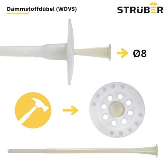 Isolatiepluggen voor WDVS (Ø 8 x 135 mm - 200 stuks) - Nylon ...